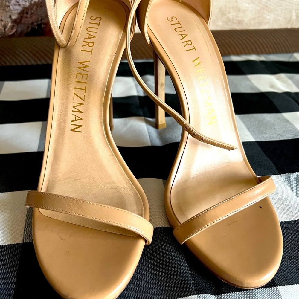 Stuart Weitzman Nude Tan Leather Strappy High Heel Sandals